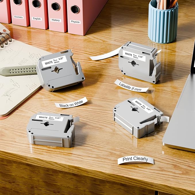 Labelife Replace for Brother M Tape 9mm 3/8 0.35 White M-K221 MK221 M221 for Brother P Touch PT-M95 PT-65 PT-70BM PT-45 PT-80 PT-90 Label Maker Refills, 4 Pack, Black on White