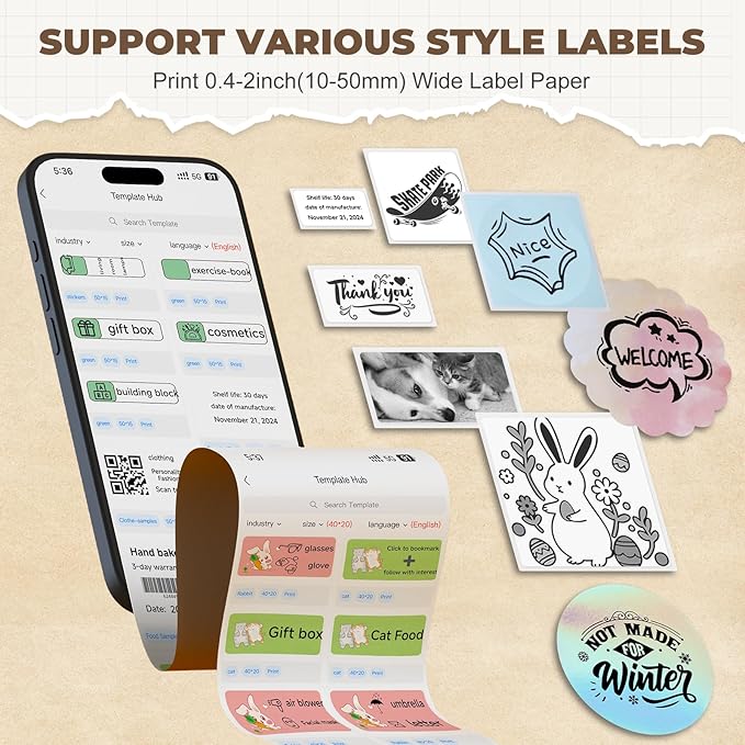 cudinham B3 Label Maker, Bluetooth Thermal Label Printer with Printing Paper, Portable Mini Sticker Printer Supports 12-57mm Papers for Notes, Home, Office, Photos, Compatible with iOS & Android