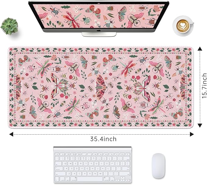 HAOCOO Pink Desk Pad Mat, Cute Keyboard Mat, Large Mouse Pad for Desk, Cute Desk Mat with Edge Stitched, Non-Slip Desk Pad for Keyboard and Mouse, Gaming, Office