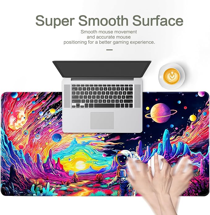 Cyberpunk Astronaut Mouse Pad Desk Mat Fantasy Planet Space Large Gaming Mouse Pad Anime Desk Pad Mousepad XXL Extended Keyboard Mat Futuristic Cosmic Adventure Mouse Mat, Waterproof, 31.5 x 15.7 in