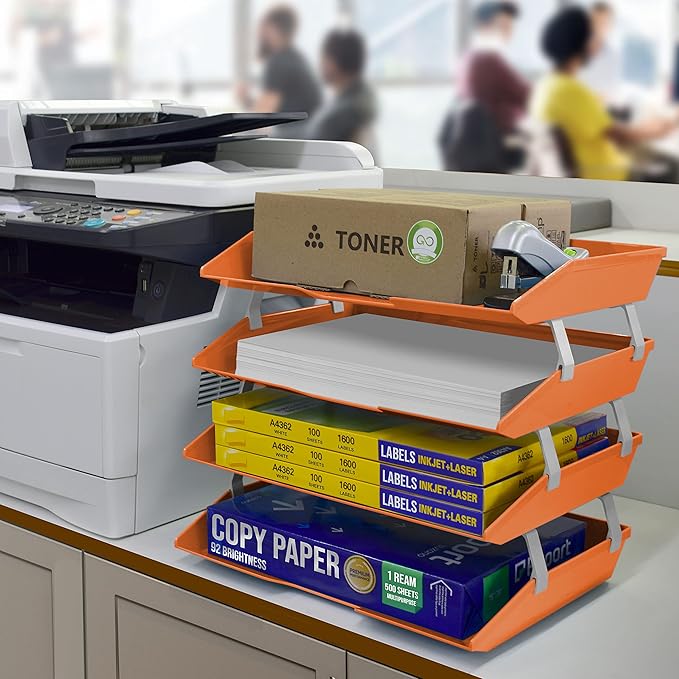 Acrimet Facility 4 Tier Letter Tray, Side Load, Letter Size/A4, Desktop File Organizer, Plastic (Orange Citrus)