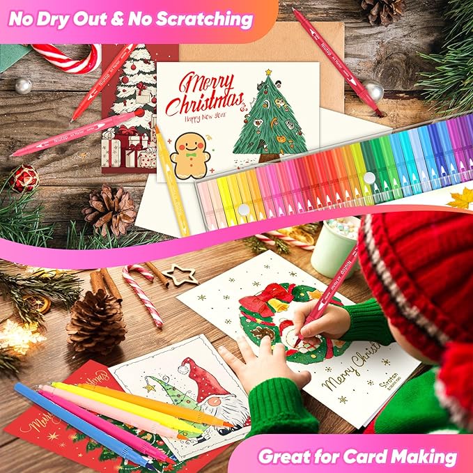 Niutop 36 Colors Fine & Brush Tip Dual Tip Coloring Marker Pens, Doodle Art Markers for Adult Coloring Books, Calligraphy Journaling, Art Supplies for Kids 9-12