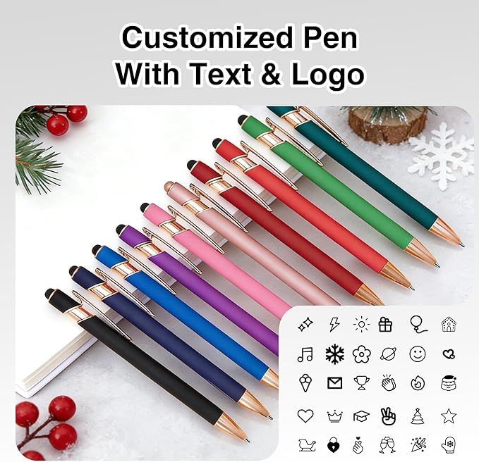 CRME Bulk Custom Pens Personalized Customized Engraved Writing Pen with Name Logo Soft Grip Ball Point Pen for Men Women Smooth Writing Black Ink for Graduation Journaling Signature Purple Pens