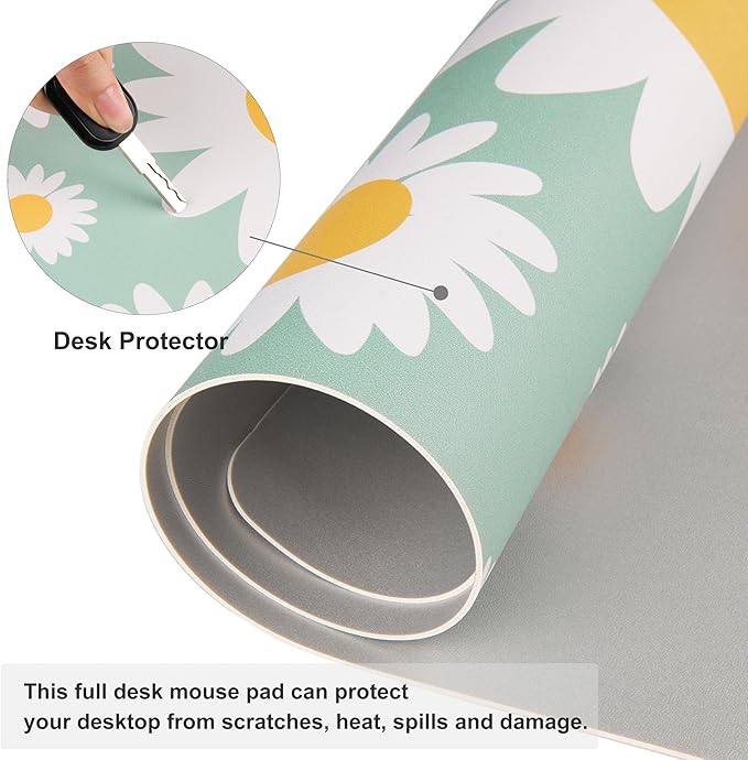 QIYI Large Mouse Pad, Extended Desk Mat for Desktop, PU Leather Waterproof Gaming Mousepad, Computer Desk Accessories Protector Writing Pads for School Office Home 31.5" x 15.7" - Sunny Daisies