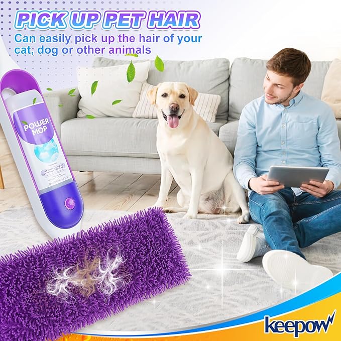 KEEPOW 6 Pack Reusable Mop Pads Compatible with Swiffer PowerMop, Wood Floor Pads Microfiber Mop Replacement Refills Machine Washable for All Floor Surfaces