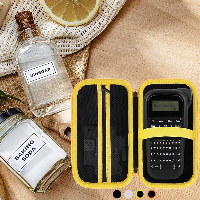 Case Compatible with Brother P-Touch PTH110 / PTH111 Pro / PTE110 Portable Monochrome Label Maker (Black+Yellow Zipper)