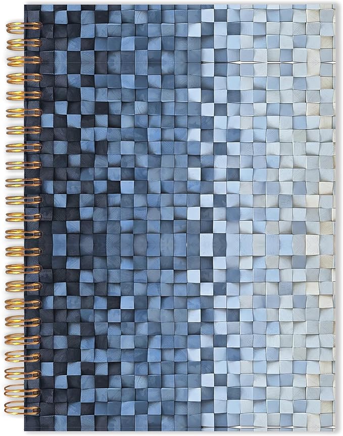 URLLUAE Navy Blue and White Checkered Notebook, Blue Grid Journal for Women Men, Abstract Aesthetic Cube Art Spiral Notebook Journals for Work School Office Supplies Gifts, 5.5x8.3 Inch