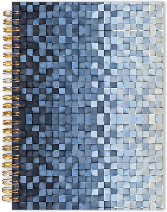 URLLUAE Navy Blue and White Checkered Notebook, Blue Grid Journal for Women Men, Abstract Aesthetic Cube Art Spiral Notebook Journals for Work School Office Supplies Gifts, 5.5x8.3 Inch