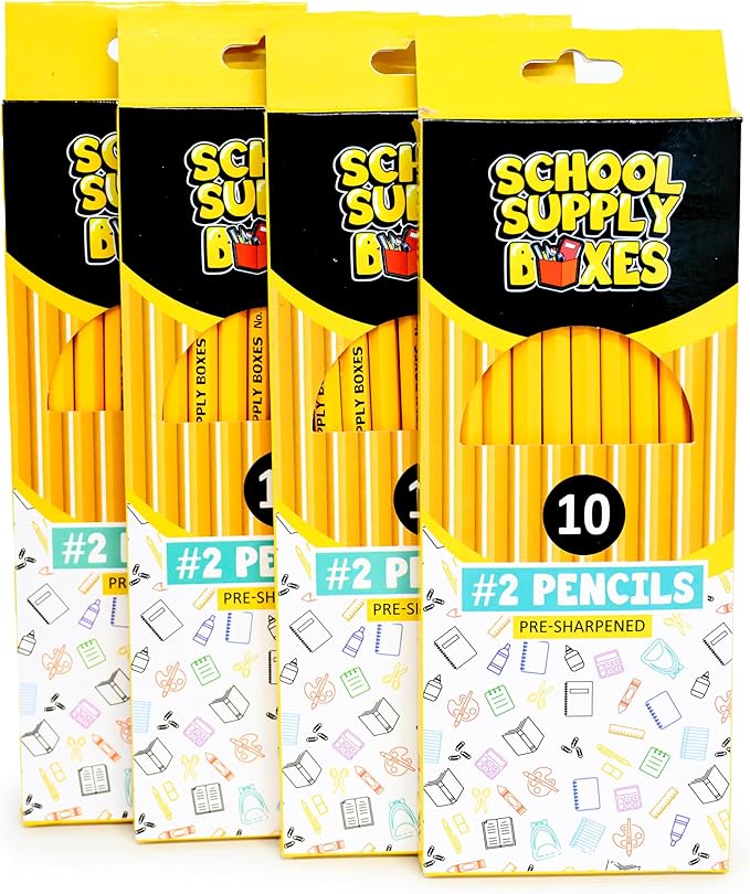 School Supply Boxes | 10 ct. Wooden Pencil Pack | 12 Packs | Pre-Sharpened No. 2 Wooden Pencils | 120 Total Pencils