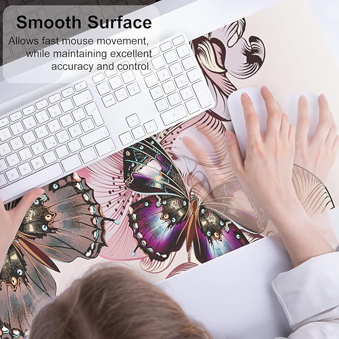 QIYI Large Mouse Pad, PU Leather Desk Blotter Protector, Waterproof Computer Desk Mat, Butterflies Keyboard Mouse Pads, Non Slip Base Home & Office Accessories, Extended Large Size 31.5" x 11.8"