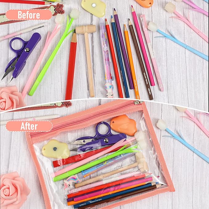 Outus 8 Pcs Clear Zipper Pouches Pencil Pouches PVC Makeup Pouch Envelopes Folder Storage Multi Purpose Document File Organization Bags, Office Supplies (Champagne Edging,9.8 x 8 Inches)