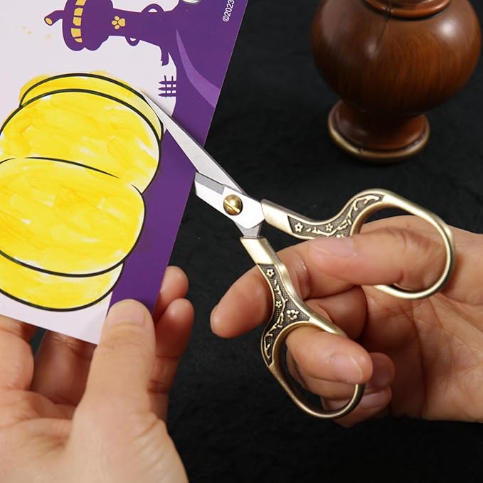 Small Craft scissors-5 Inch Vintage Precision Scissors-Ultra Sharp Blade Shears,scotch scissors for Office Home School Sewing Fabric Craft Hair trimming,Facial,Beard,Eyebrow (Bronze)…