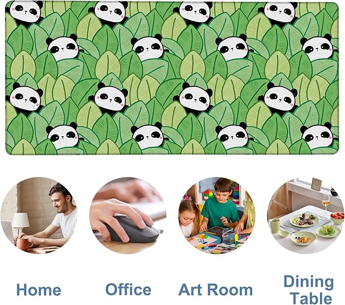 Panda and Leaves Gaming Mouse Pad 3mm Thick Stitched Edge Waterproof Non-Slip Large Computer Keyboard Mouse Mat,Suitable for Office Entertainment Decorative Desk Pad 35.4 x 15.7 Inches