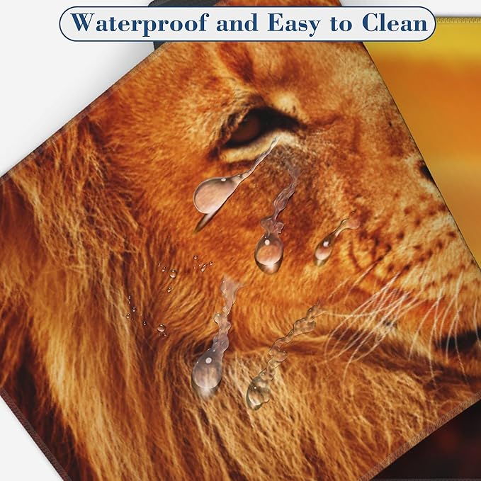 Lion at Sunset Mouse Pad Desk Mat XL Large Gaming Mousepad Extended Computer Keyboard Mat with Non-Slip Rubber Base and Stitched Edge 11.8 x 31.5 Inch for Gaming and Office Work