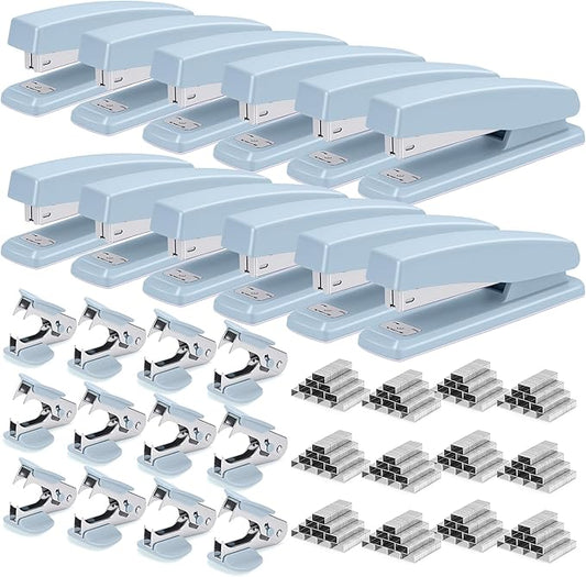 Deli Stapler, 12 Pack Staplers with 12000 Staples and 12 Staple Removers, Staplers for Desk, 25 Sheet Capacity, Blue