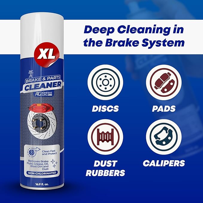 Adhesive Guru Non-Chlorinated Brake Cleaner – (12 x16.9 fl oz) – Brake Parts Cleaner & Degreaser for Disc, Pads, Calipers, Springs, Rotors, Clutch & Chain – Fast-Drying, Residue-Free