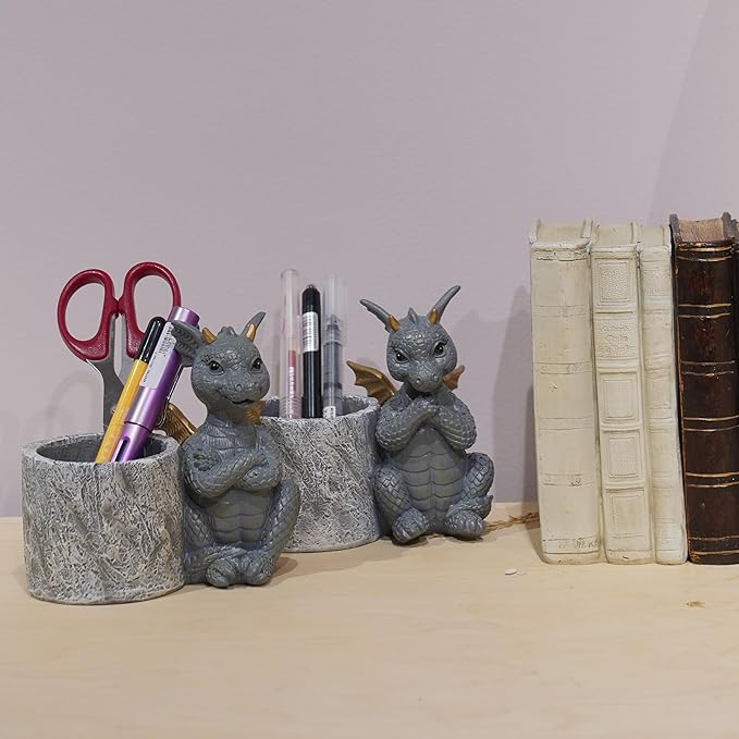 Guichifun Dragon Pen Holders Home Décor - Set of 2 Dragon Vase Decor Figurines Pen Holder for Desk Cute Fashion Desk Organizers and Accessories Office Idea Gift for Women and Kids 5 x 3 x 4.5 Inch