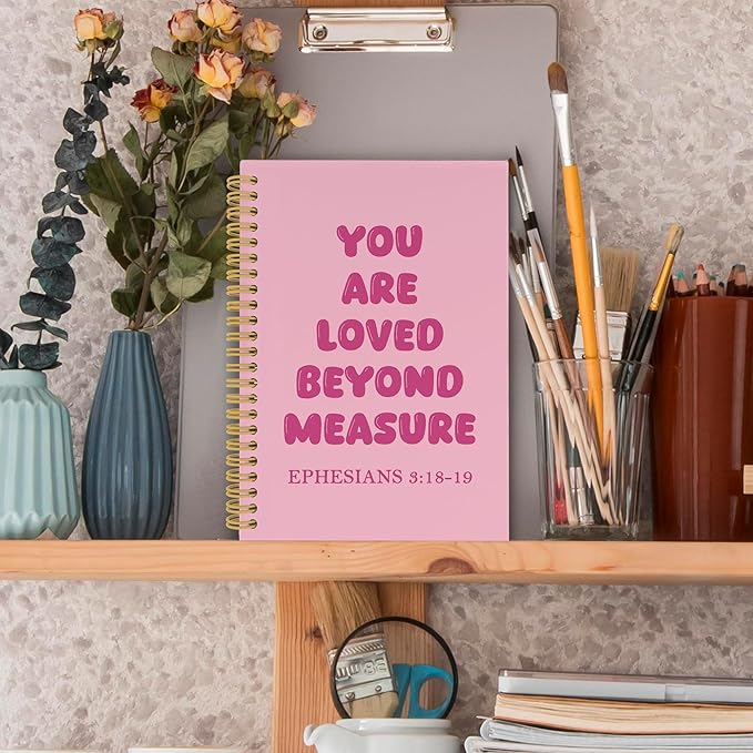 Pink Christian Spiral Notebook, Inspirational Religious Journaling Notebooks for Office School, Preppy Girly Hardcover Journals Gifts for Teen Girls Women Kids, 160 Pages 5.5 x 8.3 Inch