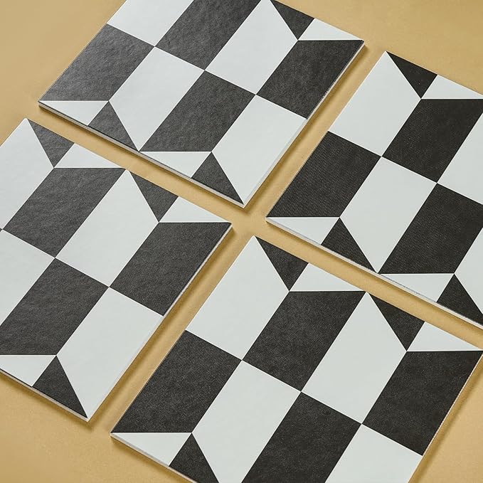 12-Pack Felt Wall Tiles, Large Bulletin Board with Safe Removable Adhesive Tapes, 11.8 x 11.8in Panels Alternative for Home Wall Decor, Black-and-White Pattern