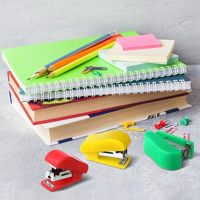 Fainne Mini Stapler with Staples, Portable Multicolor Small Stapler, Hand Held Desk Staplers, Cute Office Supply Set for Office College, 4 Colors(Classic Color,24 Pcs)
