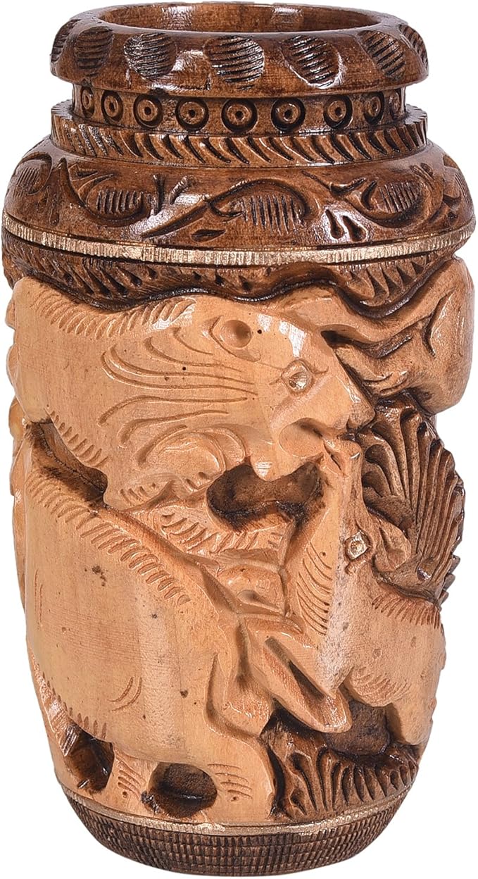 Craft Trade Hand Carved Wood Pencil Holder for Desk Organizer for Home School Office Supplies Pen Pot Storage Suitable for Stationery - Natural Wood