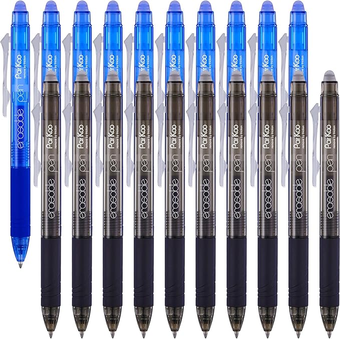 ParKoo Retractable Erasable Gel Pens Clicker, Fine Point 0.7 mm, Make Mistakes Disappear, 20 Pack Black and Blue Pens for Writing, Journaling and Crossword Puzzles
