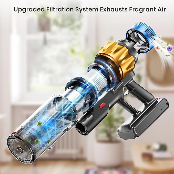 Cordless Vacuum Cleaner, 600W 50KPA 70Mins Vacuum Cleaners for Home, Self-standing Stick Vacuum with Aromatherapy, Anti-Tangle Brush, Wall Mount Charging Vacuum for Hardwood Floor/Carpet/Pet Hair