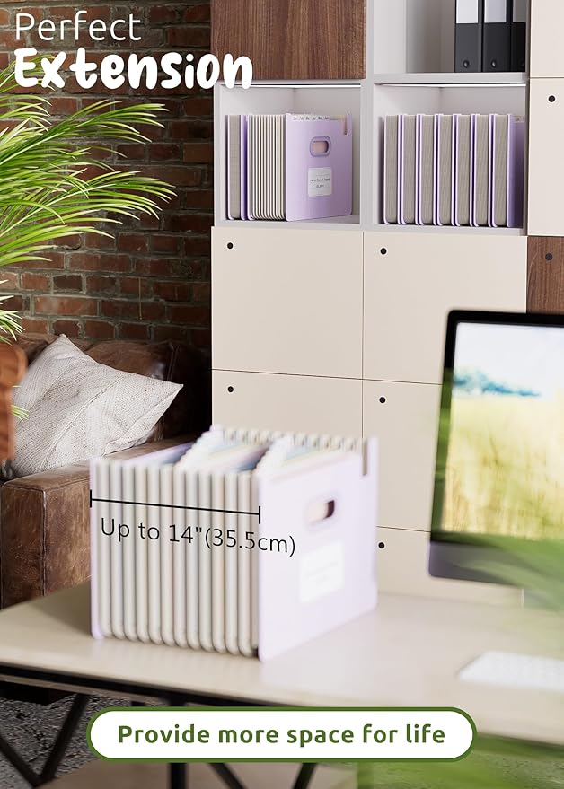 Accordion File Organizer, 12 Pockets Wheat Straw Expanding File Folders, Upright&Open Top, Monthly Bill Receipt Organizer, 100% BPA Free,Return to Nature,Healthy Living, Letter/A4 Size-Lavender Purple