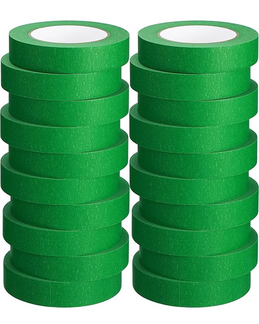 Fainne 20 Pcs Green Painters Masking Tape Bulk 1 Inch x 55 Yard, General Purpose Paint Band Removable Adhesive Tape Multi Surface Roll for Painting Labeling School Supplies