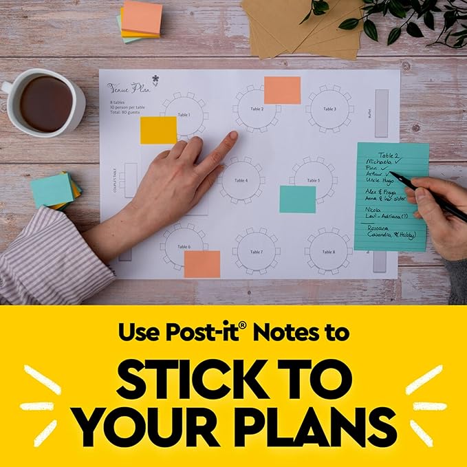 Post-it Notes, 4 in x 6 in, 5 Lined Sticky Note Pads, 100 Sheets per Pad, Beachside Café Collection, School Supplies and Office Products