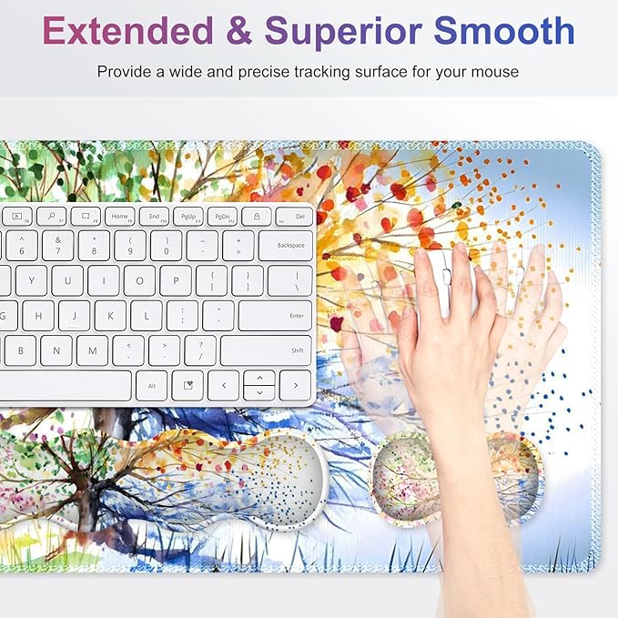 Desk Mat Gaming Mouse Pad, Cute Desk Matt Keyboard Wrist Rest for Desktop, Anti-Slip Big Mousepad Stitched Edges, XXL Large Mouse Pad with Wrist Support for Home Office Computer I Tree of Life