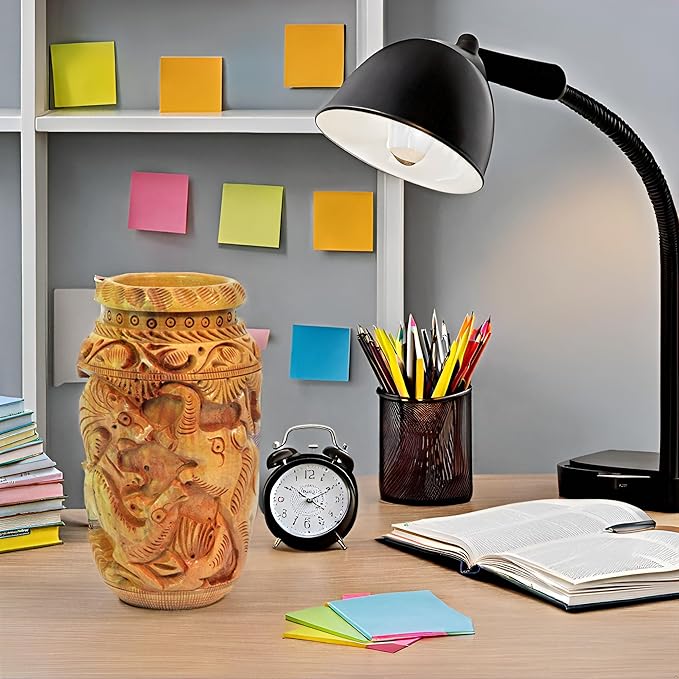 Craft Trade Hand Carved Wood Pen Holder for Desk Organizer for Home School Office Supplies Pencil Cup Pot Storage Box Suitable for Stationery - Camel