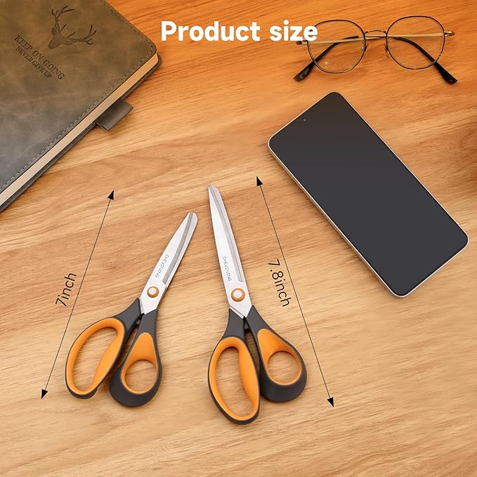 7"8"Scissors All Purpose 2 Pack Comfort Grip Craft Scissors for Office, Home, School, Sewing & Art Supplies (Orange &Gray)