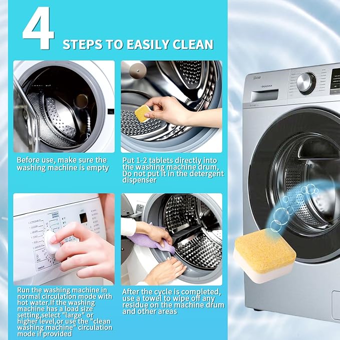 Anmoro Washing Machine Cleaner Tablets,24 Pack Deep Cleaning Tablets for HE,Front & Top Load Washers - Eliminates Odor-Causing Buildup,Debris from the Drum,and Pet Hair,Septic Safe - 1 Year Supply