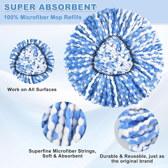 Mop Heads Replacements for O Ceda,Mop Replace Head for Ocedar Rinseclean 2 Tank,Microfiber Mop Refills,Include 3 Spin Mop Replacement Head 1 Scrub Brush 1 Mop Base Machine Washable & Easy to Replace