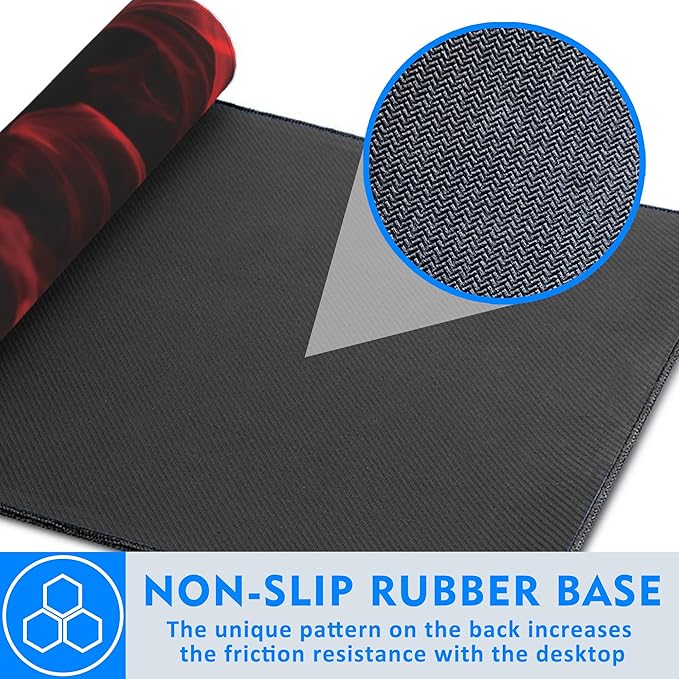 Large Extended Mouse Pad Red Smoke Rose Desk Mat,Large Gaming Mouse Pad,Big Desk Pad with Thick Stitched Edges Suit for Home Office or Gaming 35.4x15.7 Inch