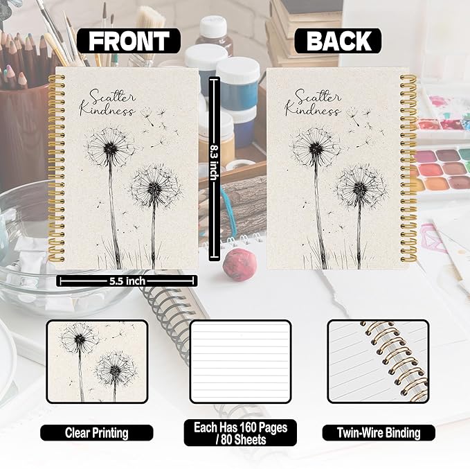 Inspirational Dandelion Floral Spiral Notebook, Motivational Dandelion Journaling Notebooks for Note Taking, Flower Hardcover Journals 160 Pages 5.5x8.3 Inch, Mental Health Gifts for Women