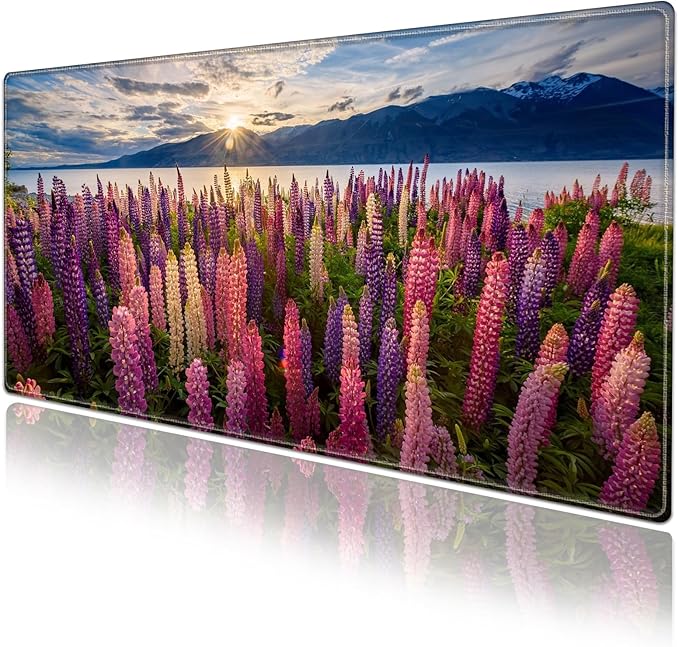 Desk Pad Protector, Mouse Pad, Office Desk Mat, Non-Slip PU Leather Desk Blotter, Laptop Desk Pad, Waterproof Desk Writing Pad for Office and Home (Lupine Flower)