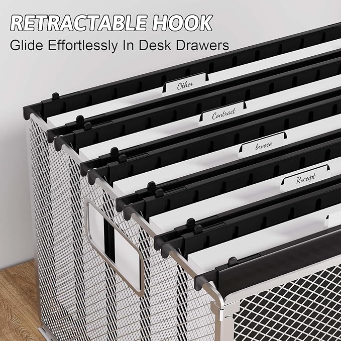 Plastic Extra Capacity Legal Size Hanging File Folders,12 Pack Reinforced Legal Hanging Folders,Heavy Duty 2 Inch Expansion,Adjustable Tabs,Filing Cabinet Folders for Bulky Files (Black)