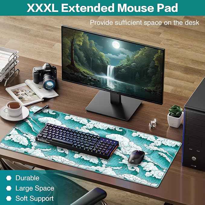 Gaming Mouse Pad, Large Mouse Pad XXL 35.4×15.7in, Extended Computer Keyboard Mouse Mat Desk Pad for Laptop with Stitched Edges, Waterproof Mousepad for Gamer Home&Office Women