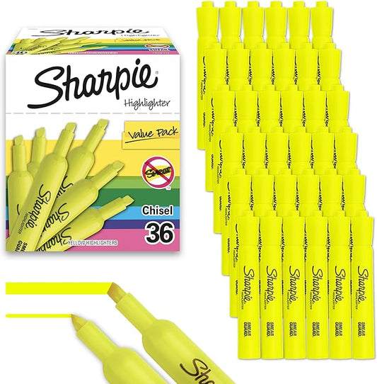 Sharpie Tank Style Highlighters Chisel Tip Fluorescent Yellow 36 Count
