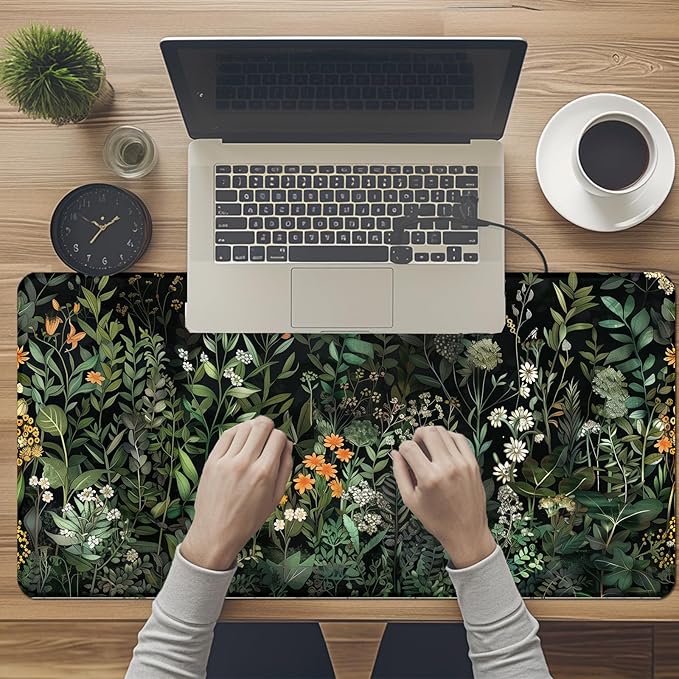 Floral Large Desk Mat 31.5 x 15.7 inch, Waterproof Extended Gaming Mousepad XXL, Aesthetic Flowers Desktop Mat, Non-Slip Keyboard and Laptop Pad, Computer Writing Mat for Home Office Accessories