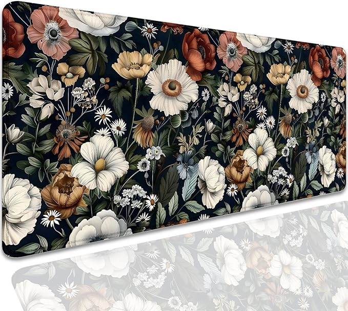 Colorful Flowers Desk Pad Mouse Pad,Daisy Floral Mouse Mat with Stitched Edges,Non-Slip Rubber Base Mousepad for Office PC Keyboard Laptop and Home Work Desk Mat(27.5X11.8 in)