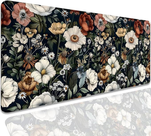 Colorful Flowers Desk Pad Mouse Pad,Daisy Floral Mouse Mat with Stitched Edges,Non-Slip Rubber Base Mousepad for Office PC Keyboard Laptop and Home Work Desk Mat(27.5X11.8 in)