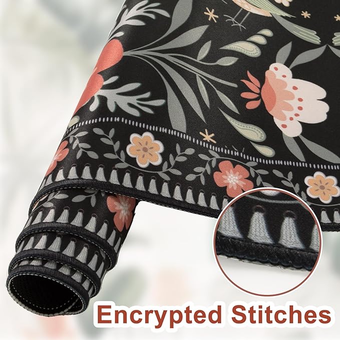 HAOCOO Desk Pad for Keyboard and Mouse, Large Mouse Pad for Desk, Cute Mouse Pad with Stitched Edge, Non-Slip Rubber Keyboard Mat for Office (Black)