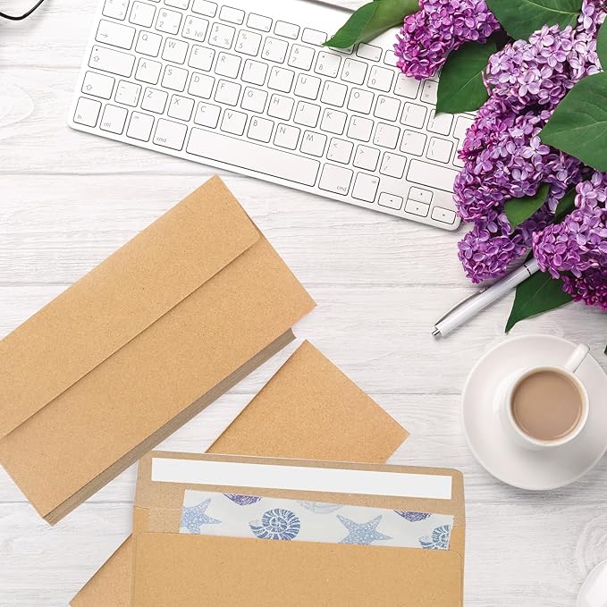 50 packages #10 Business envelopes, Mailing Envelopes, Self-adhesive standard Envelopes, for personal and business use, checks, mailing letters, invoices,4 1/8 x 9 1/2 inches (brown)