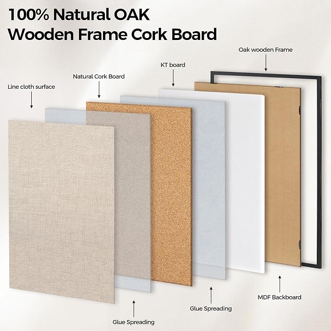 Fun Memories Cork Board Bulletin Board for Office, 24" x 36" Oak Wooden Framed Corkboard, Wall Mounted Notice Pin Board for School Home & Office, Black