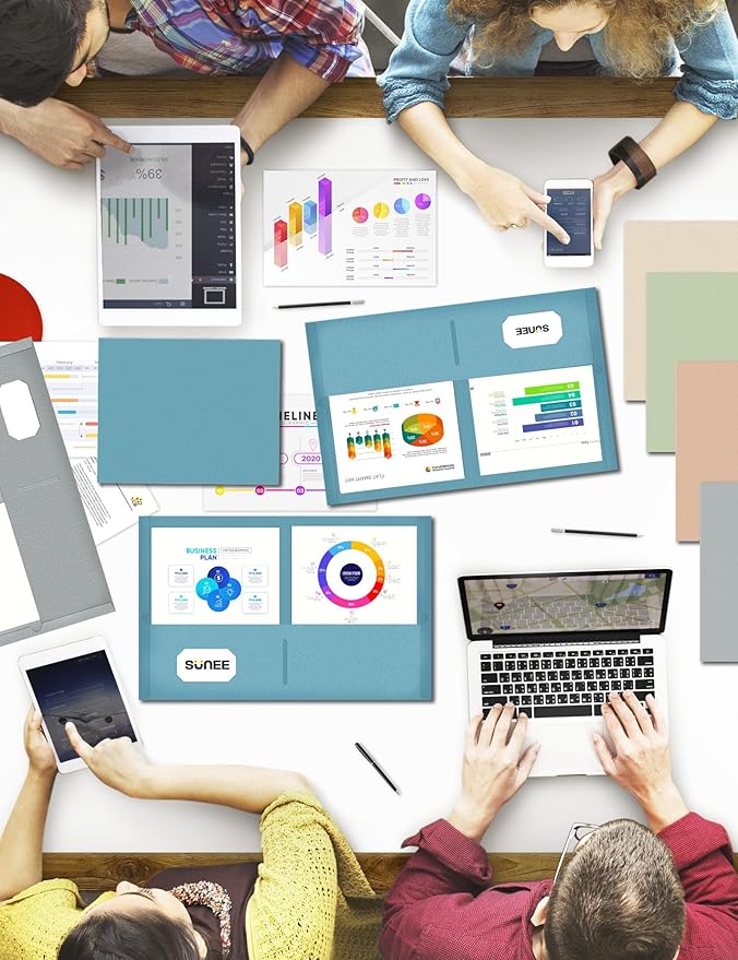 SUNEE Folders with Pockets (25 Pack, Warm Blue), 2 Pocket Folders Fit Letter Size, Paper File Folder for School Office Home Business, Textured Paper