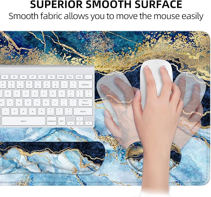 LATEEFAH Large Mouse Pad and Keyboard Wrist Rest, Desk Pad for Keyboard and Mouse, Extended Gaming Mouse Pad with Wrist Support, Waterproof Non-Slip Desk Mouse Mat for Office, Home