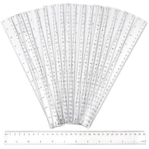 PINGEUI 100 Pack 12 Inches Clear Plastic Straight Rulers, Plastic Measuring Ruler with Inches and Metric Graduations, Measuring Tool for School and Office Supplies